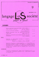 Langage et société, n° 9/septembre 1979