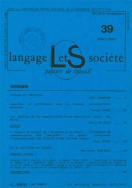 Langage et société, n° 39/mars 1987