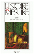 Histoire & Mesure, volume XVIII, n° 1-2/2003