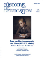 Histoire de l'éducation, n° 151/2019