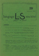 Langage et société, n° 29/septembre 1984