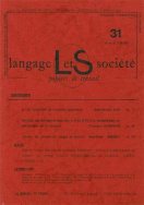 Langage et société, n° 31/mars 1985