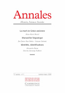 Annales. Histoire, Sciences Sociales, 75e année, n° 1/2020