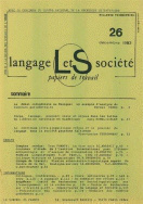 Langage et société, n° 26/décembre 1983